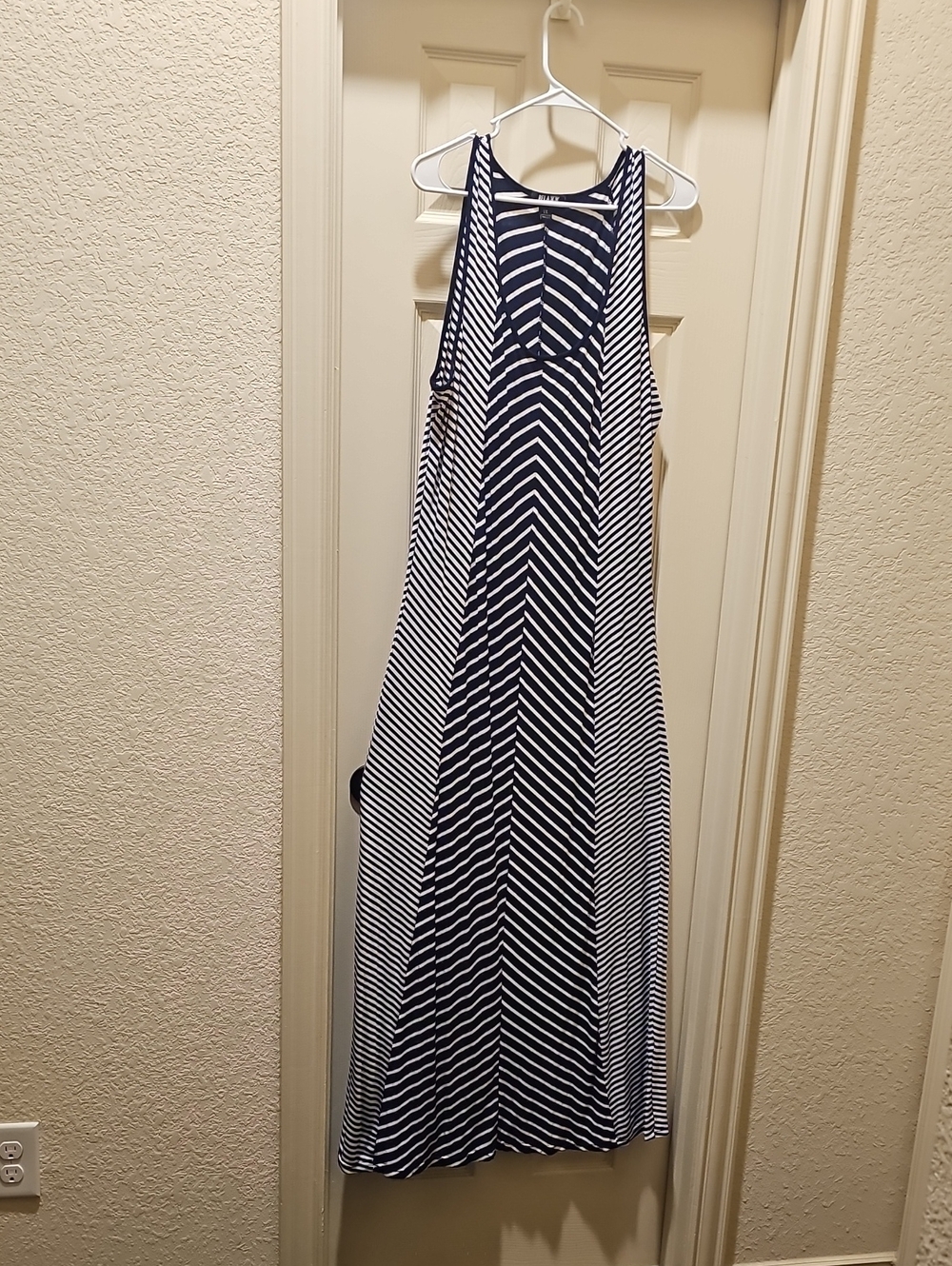 Striped Navy and White Racerback Maxi Dress